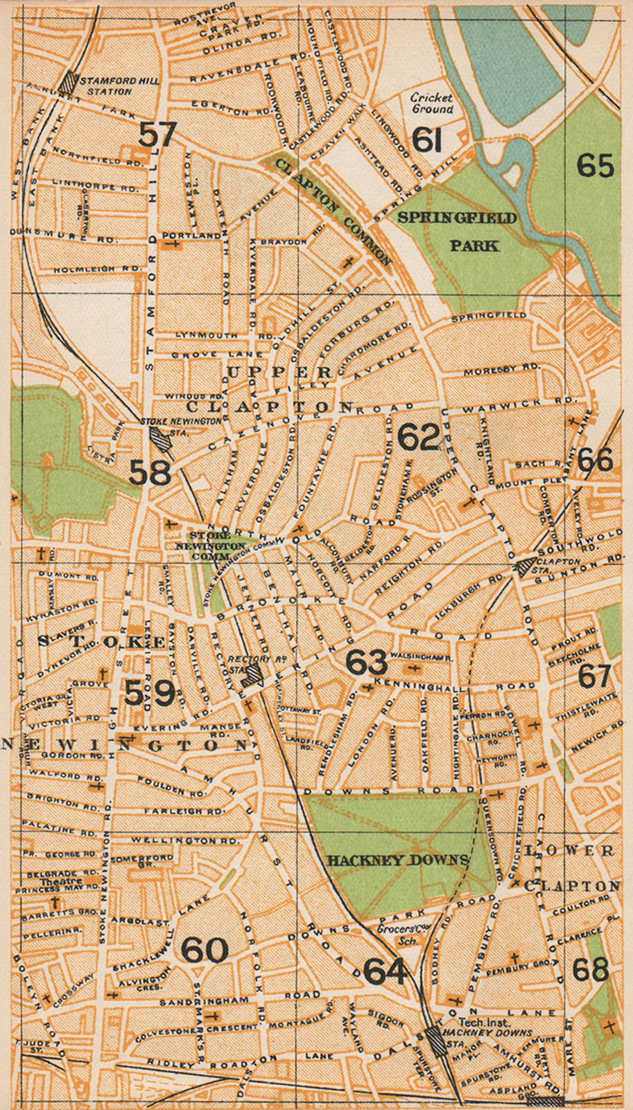LONDON NE. Stamford Hill Stoke Newington Clapton Hackney Downs 1935 old map